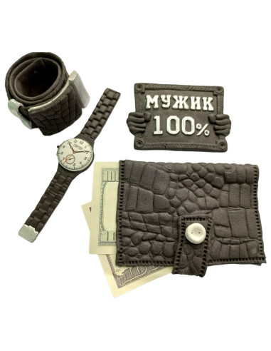 Набір цукрового кондитерського декору для тортиків "100% мужик" Чорний