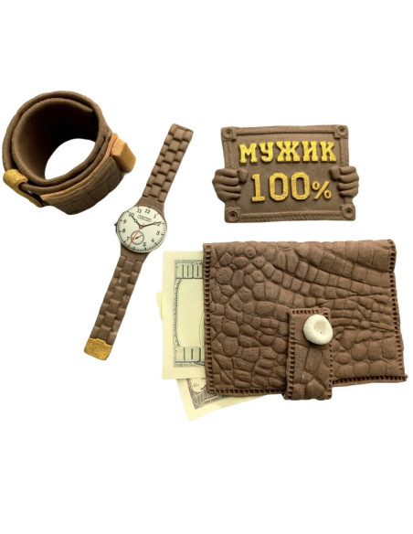Набір цукрового кондитерського декору для тортиків "100% мужик" Коричневий